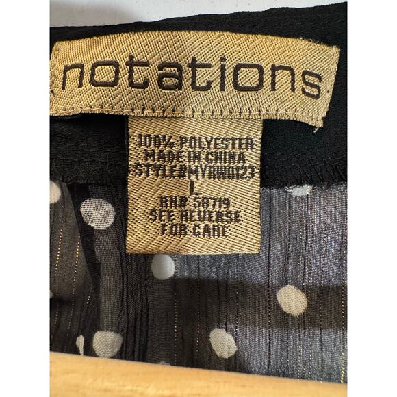Vintage Y2K Notations Sheer Black Polka Dot Metallic Stripe Empire Waist Blouse - Picture 8 of 9